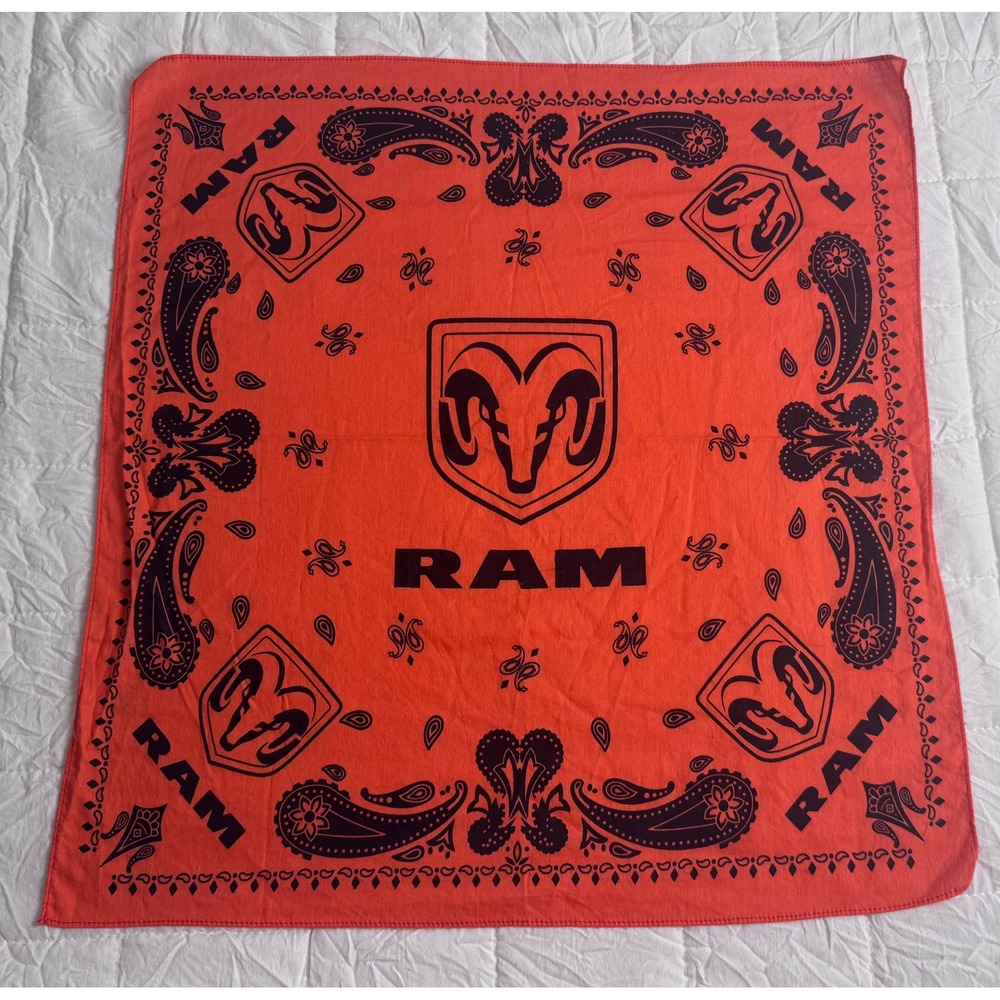 Vintage Mopar Dodge RAM Trucks 90s Bandana Orange Black Logo Square Scarf 21x21